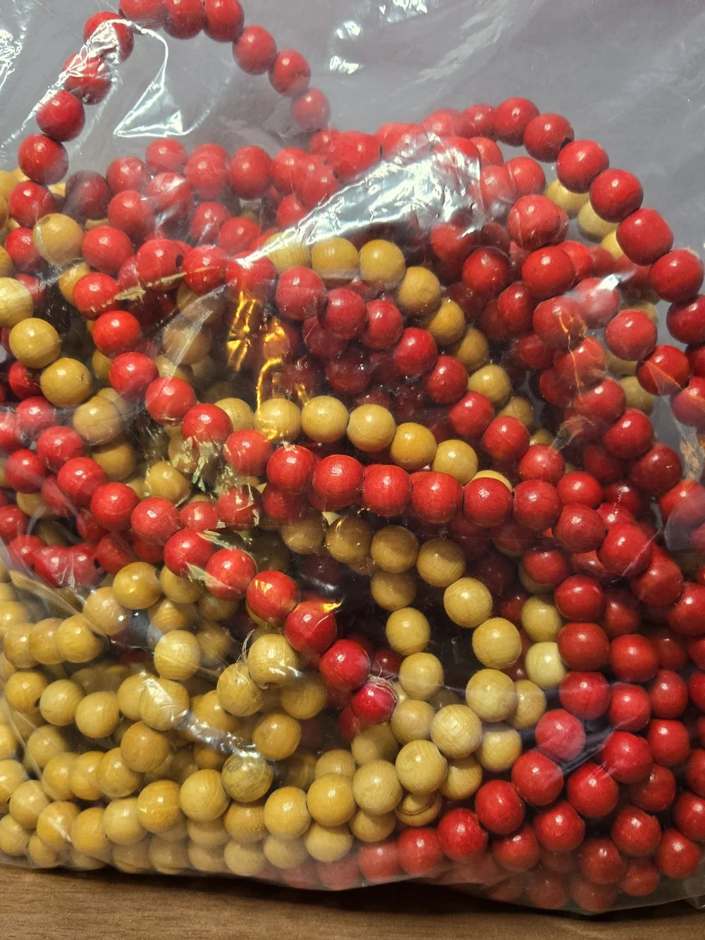 Red and Natural Wooden Bead Garland Set, Six 9 Foot Strands